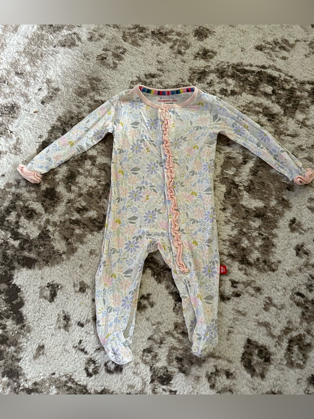 Magnetic Me Pastel Floral Ruffle Footie in Pink and Lavender